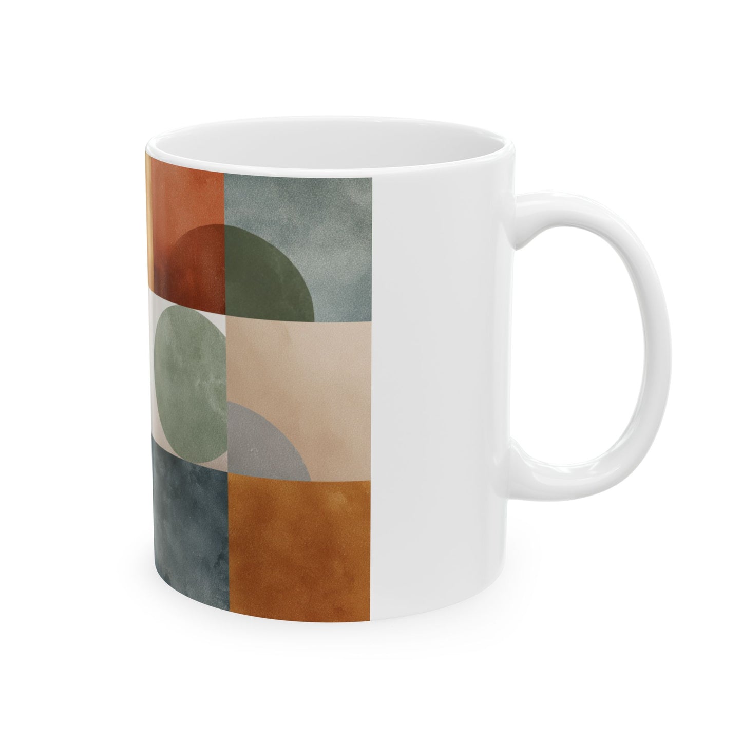 Mid-Century Geometric Ceramic Mug — Retro Abstract Art Coffee Cup (11oz, 15oz)