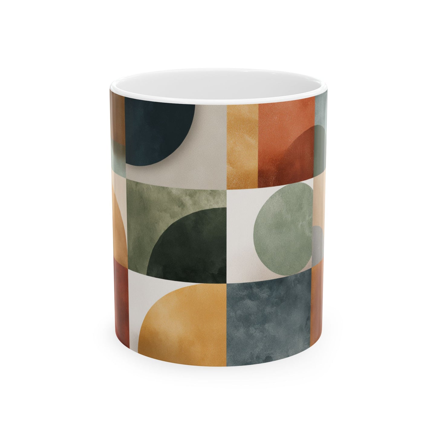 Mid-Century Geometric Ceramic Mug — Retro Abstract Art Coffee Cup (11oz, 15oz)