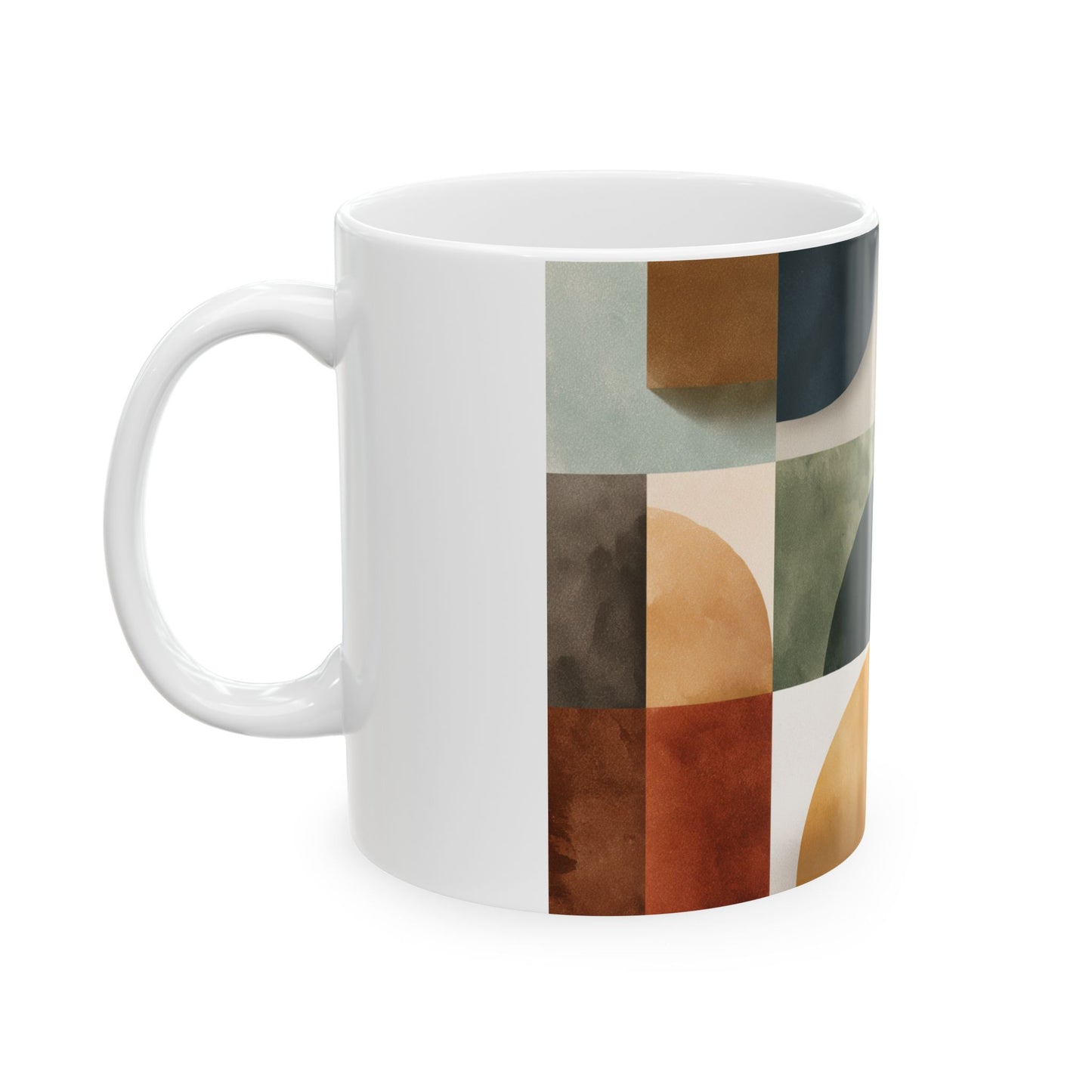 Mid-Century Geometric Ceramic Mug — Retro Abstract Art Coffee Cup (11oz, 15oz)